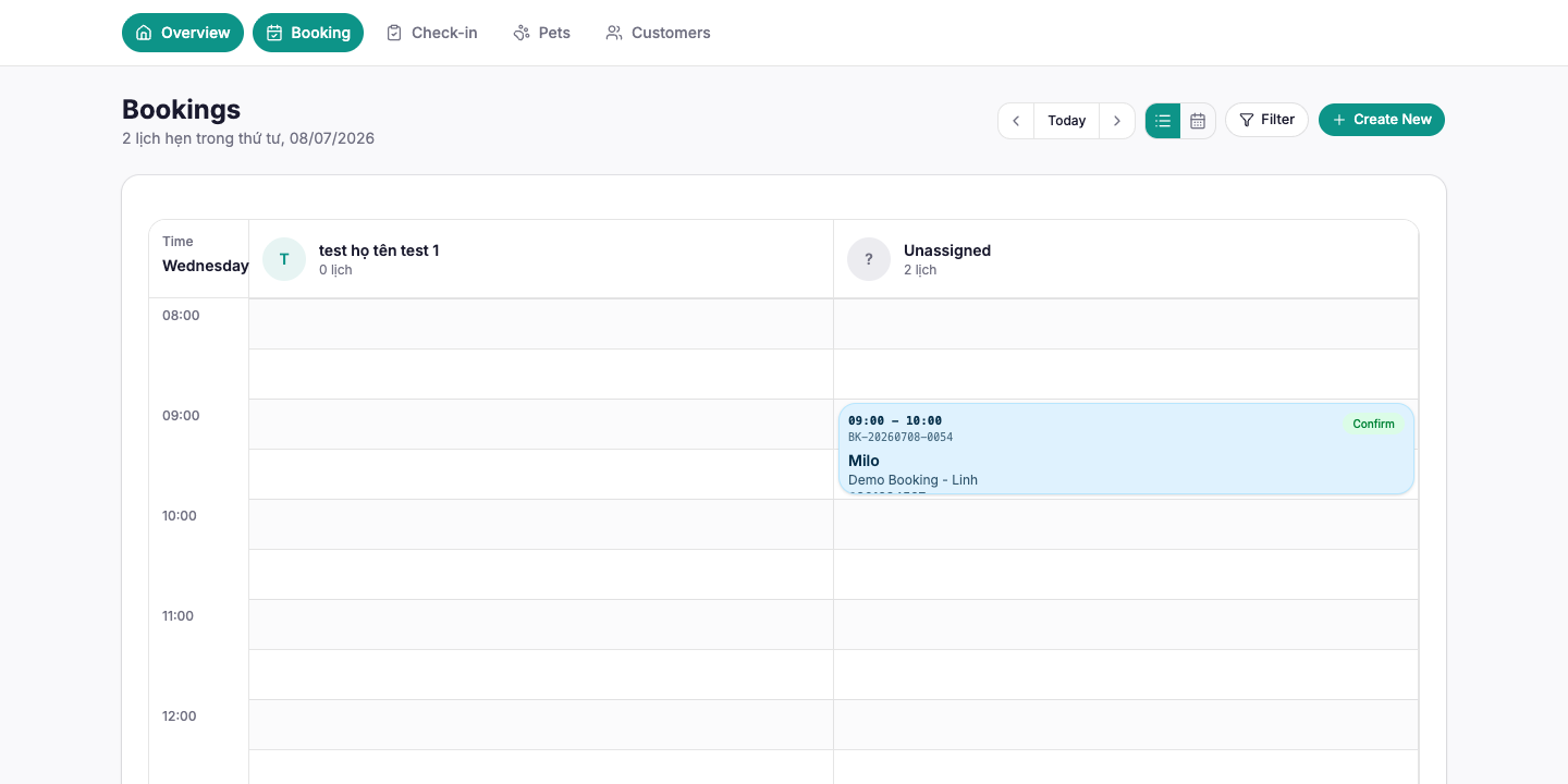 Bookings workflow screenshot